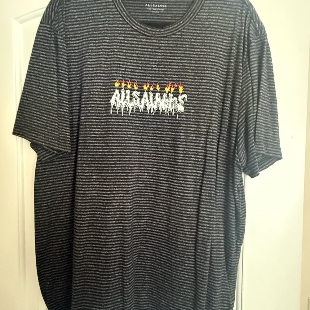 All Saints Charcoal Striped Tee